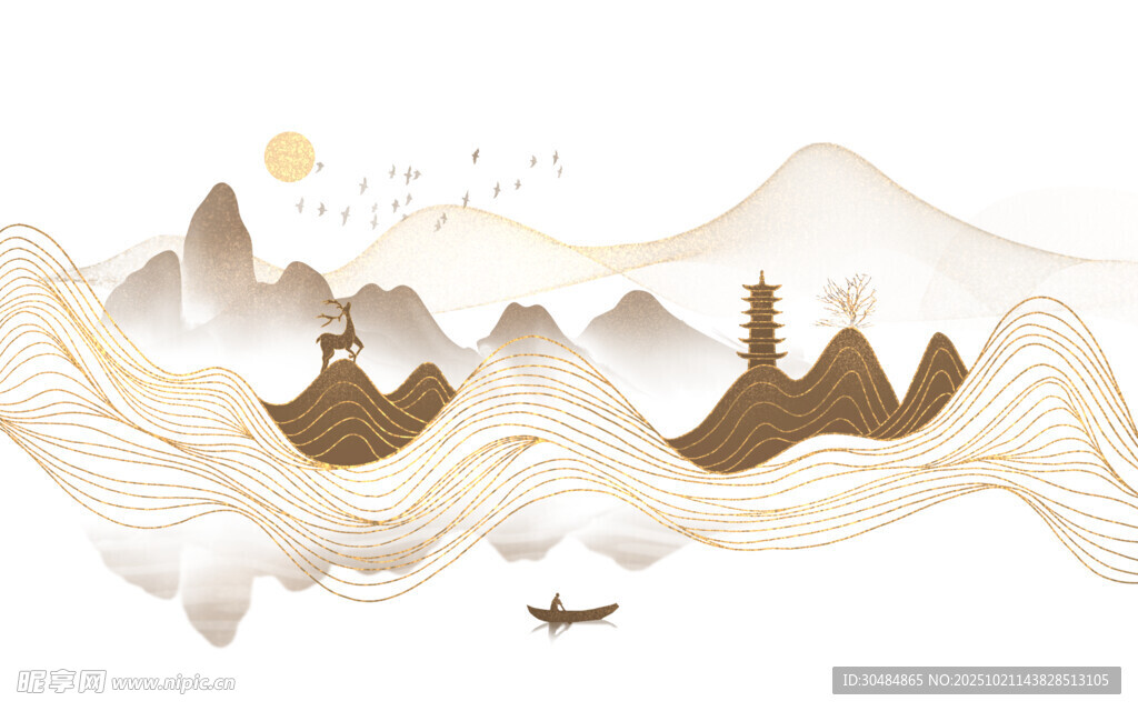 金色线条山水背景