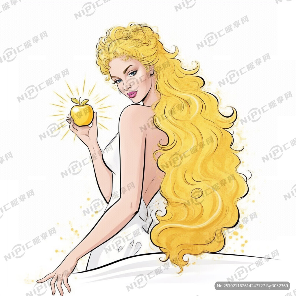 手绘黄色卷发女神