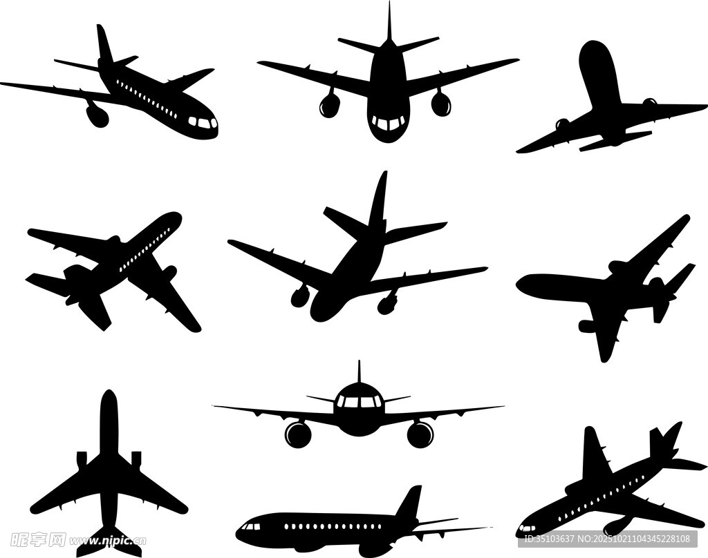多样飞机剪影集合