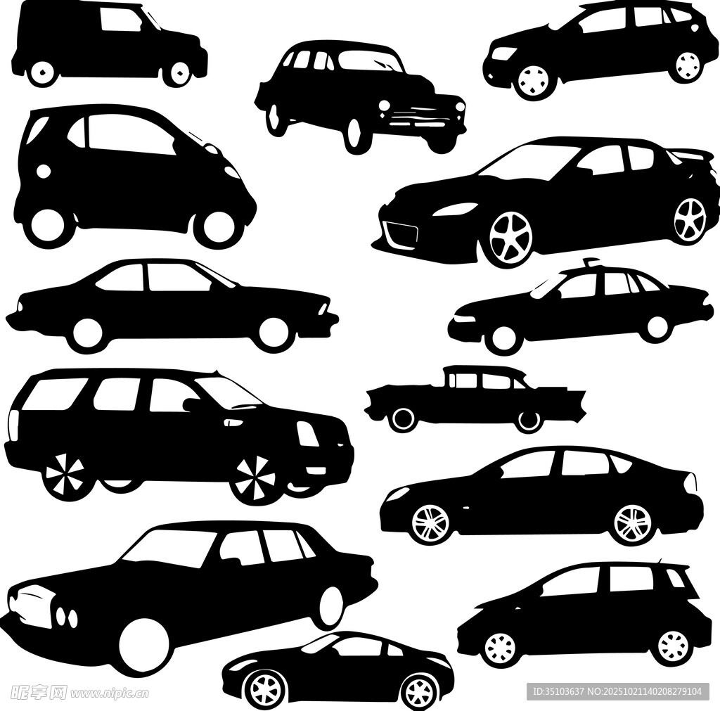 多样汽车剪影集合