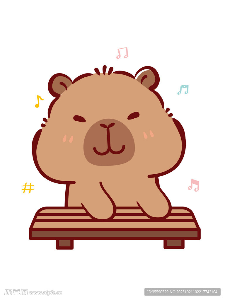 可爱小熊坐在长椅哼小曲