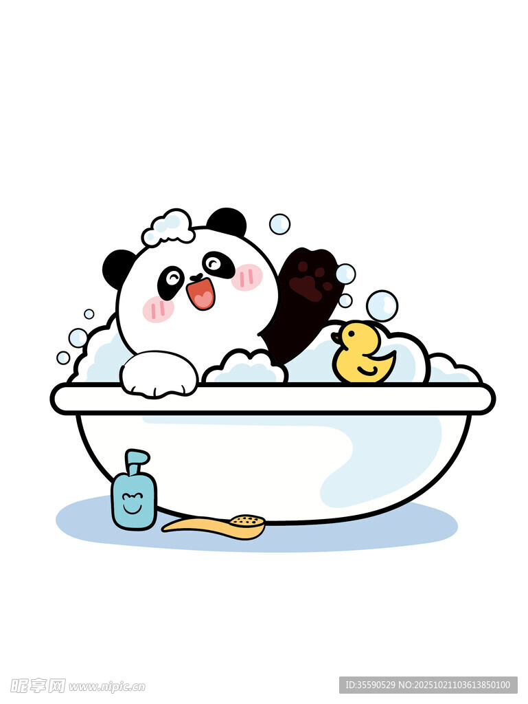 熊猫惬意泡澡欢乐时光