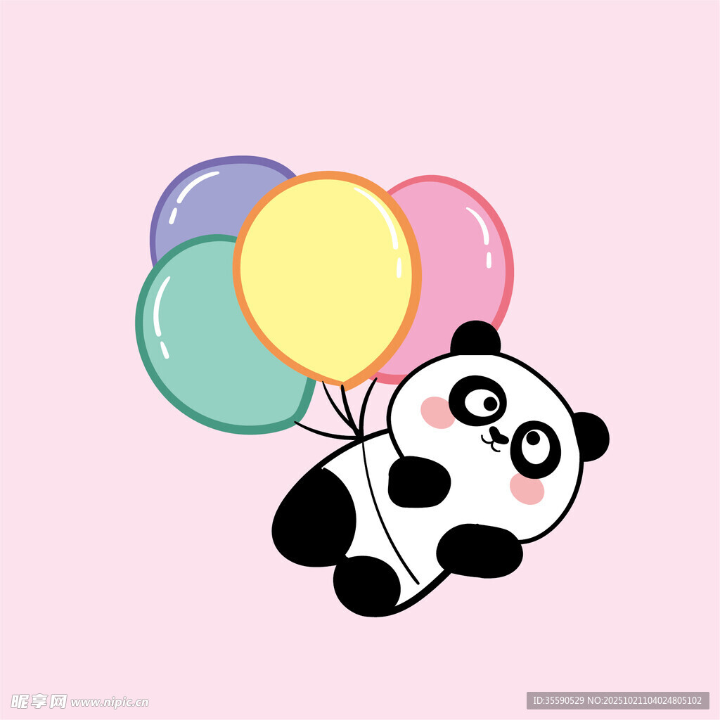 熊猫抱彩色气球可爱插画