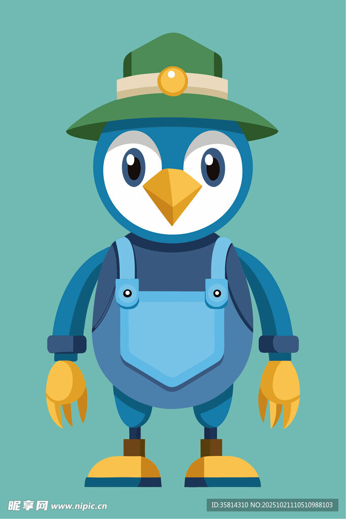 穿工装的可爱企鹅形象