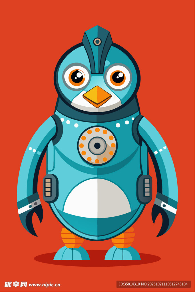 蓝色机械企鹅形象设计