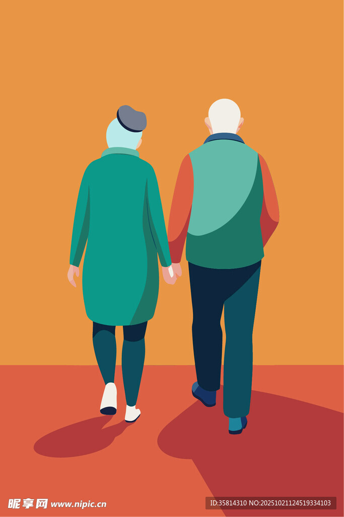携手漫步的老年夫妇