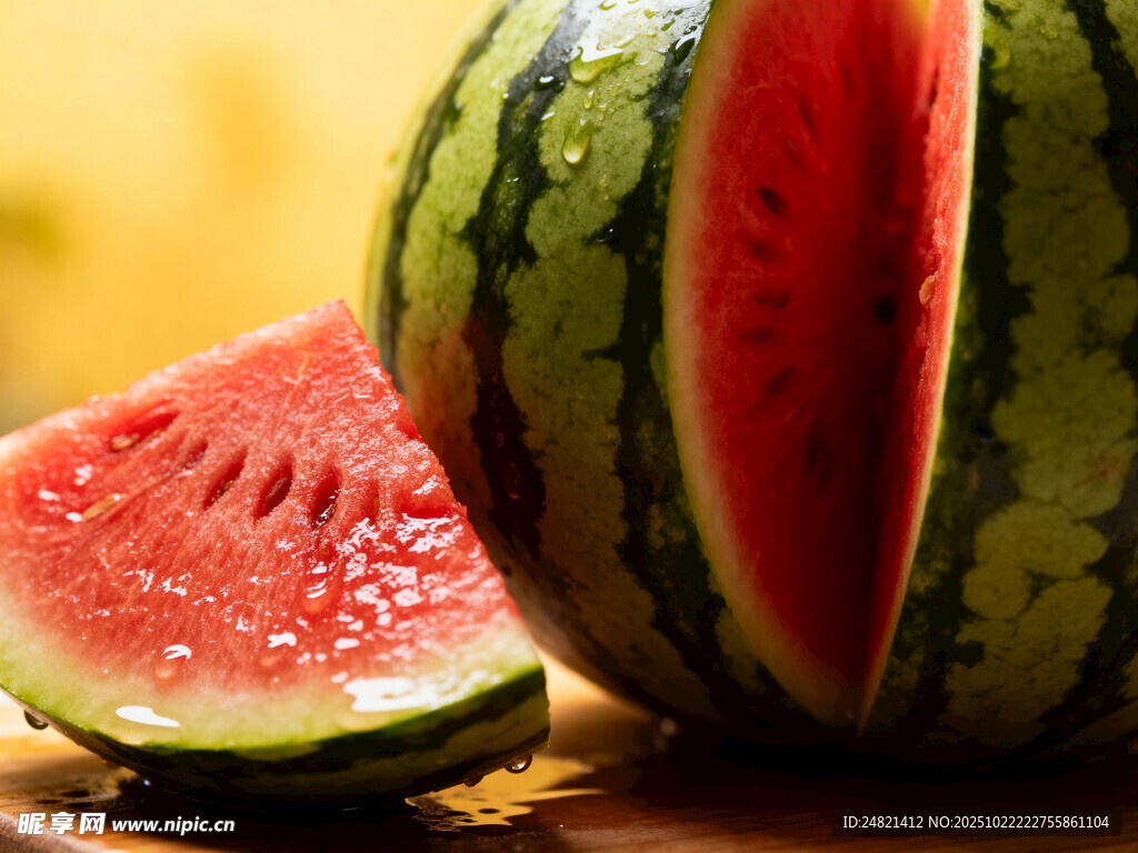 新鲜切开的多汁红瓤西瓜