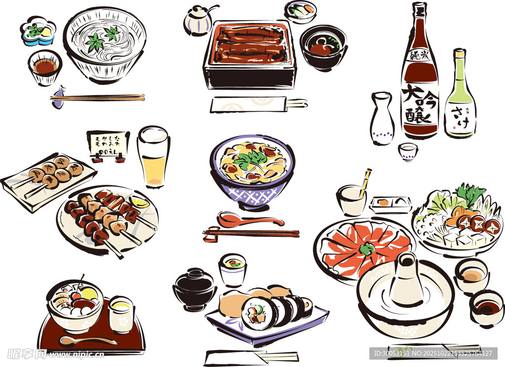 多样日式美食插画