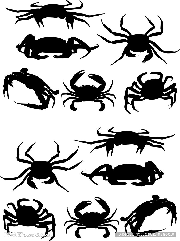 多样螃蟹剪影图案