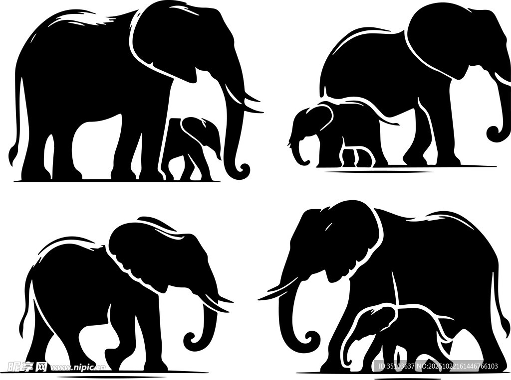 大象家庭剪影图案