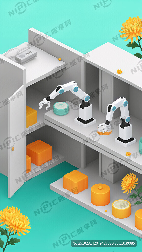 重阳节 机械臂 科技感 立体库