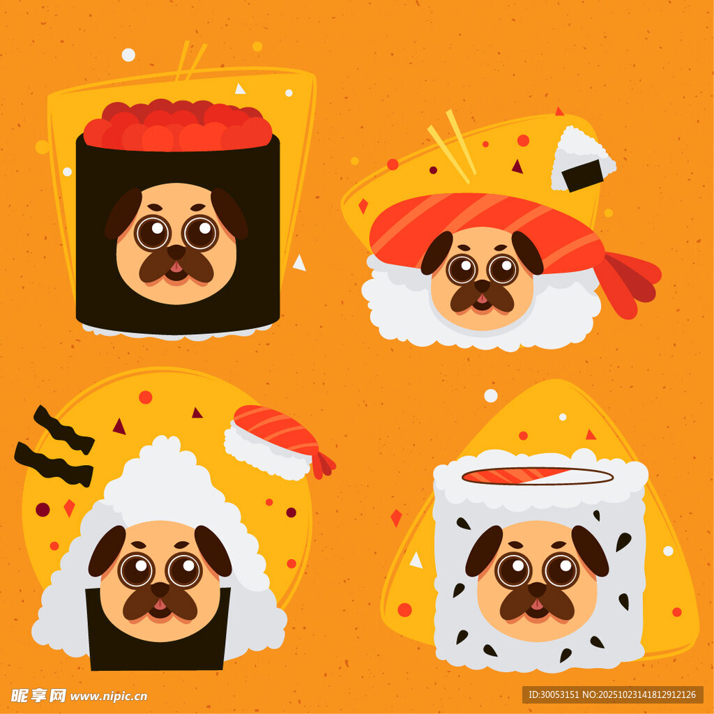 萌狗版寿司创意插画