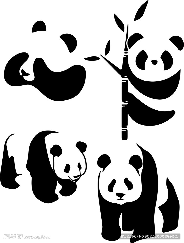 熊猫剪影图案集合