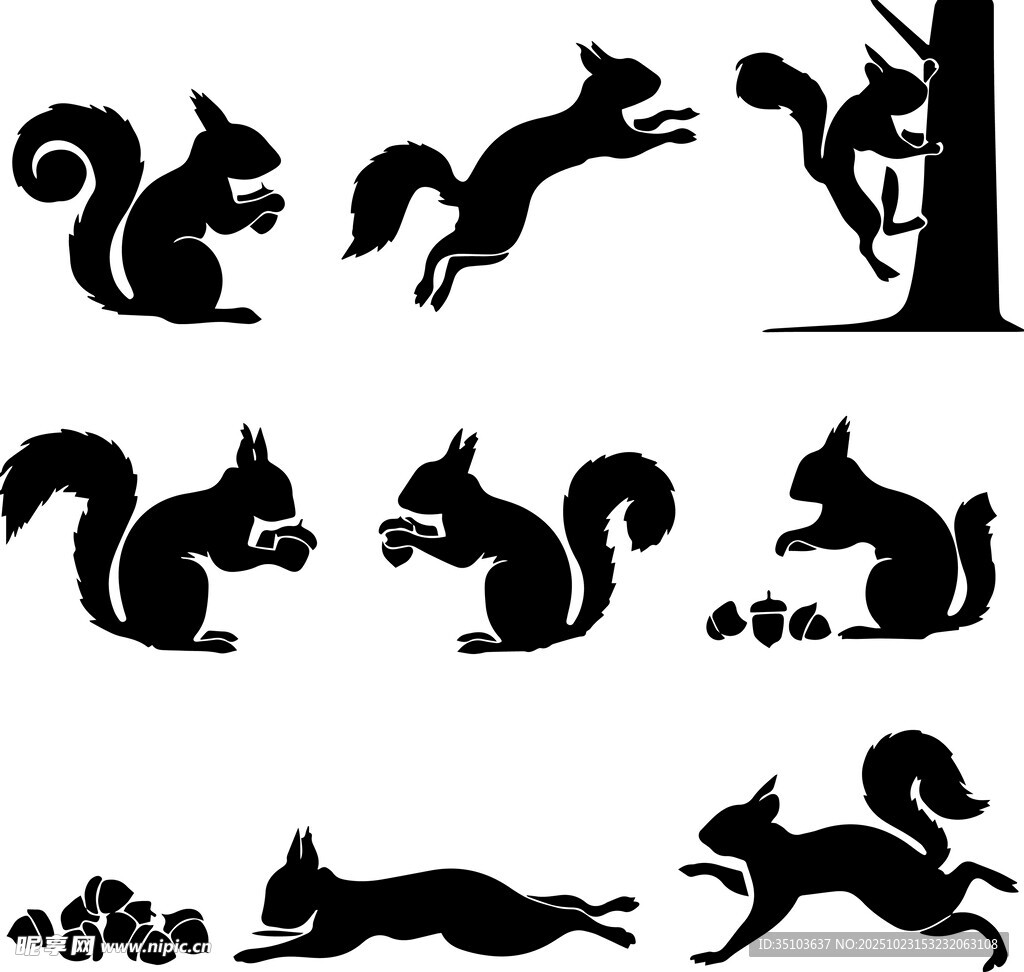 松鼠剪影图案集合