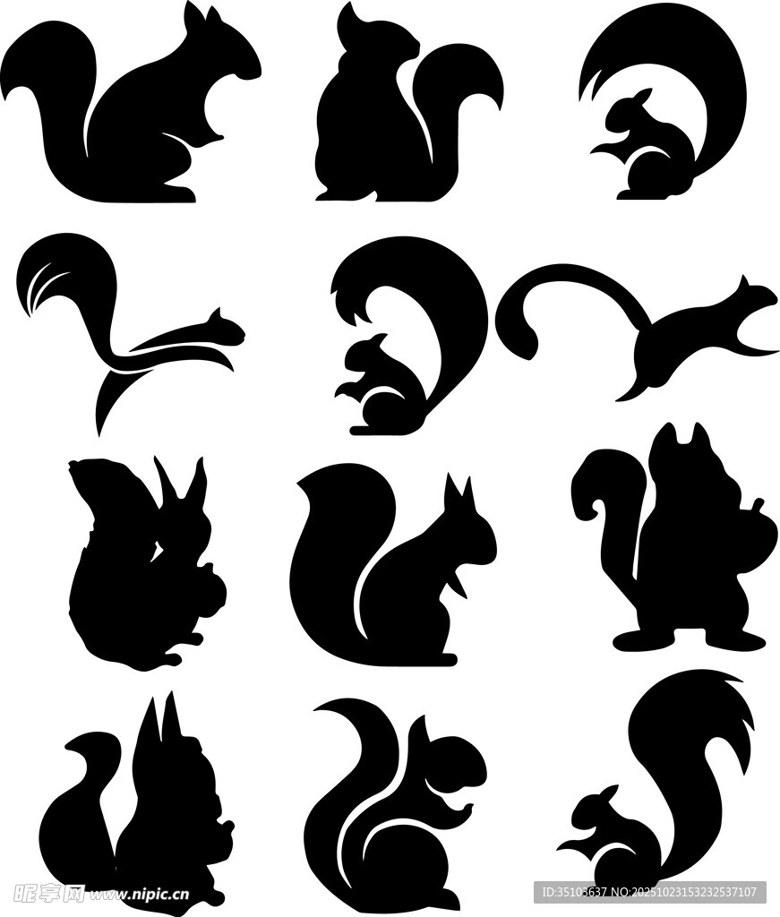 松鼠剪影图案集合