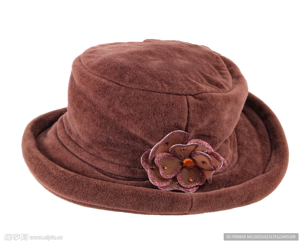 复古棕色花朵装饰女士帽