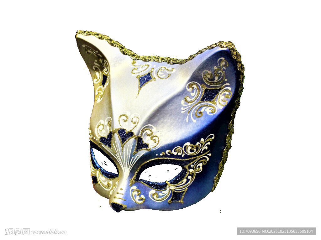 华丽蓝白猫形威尼斯面具