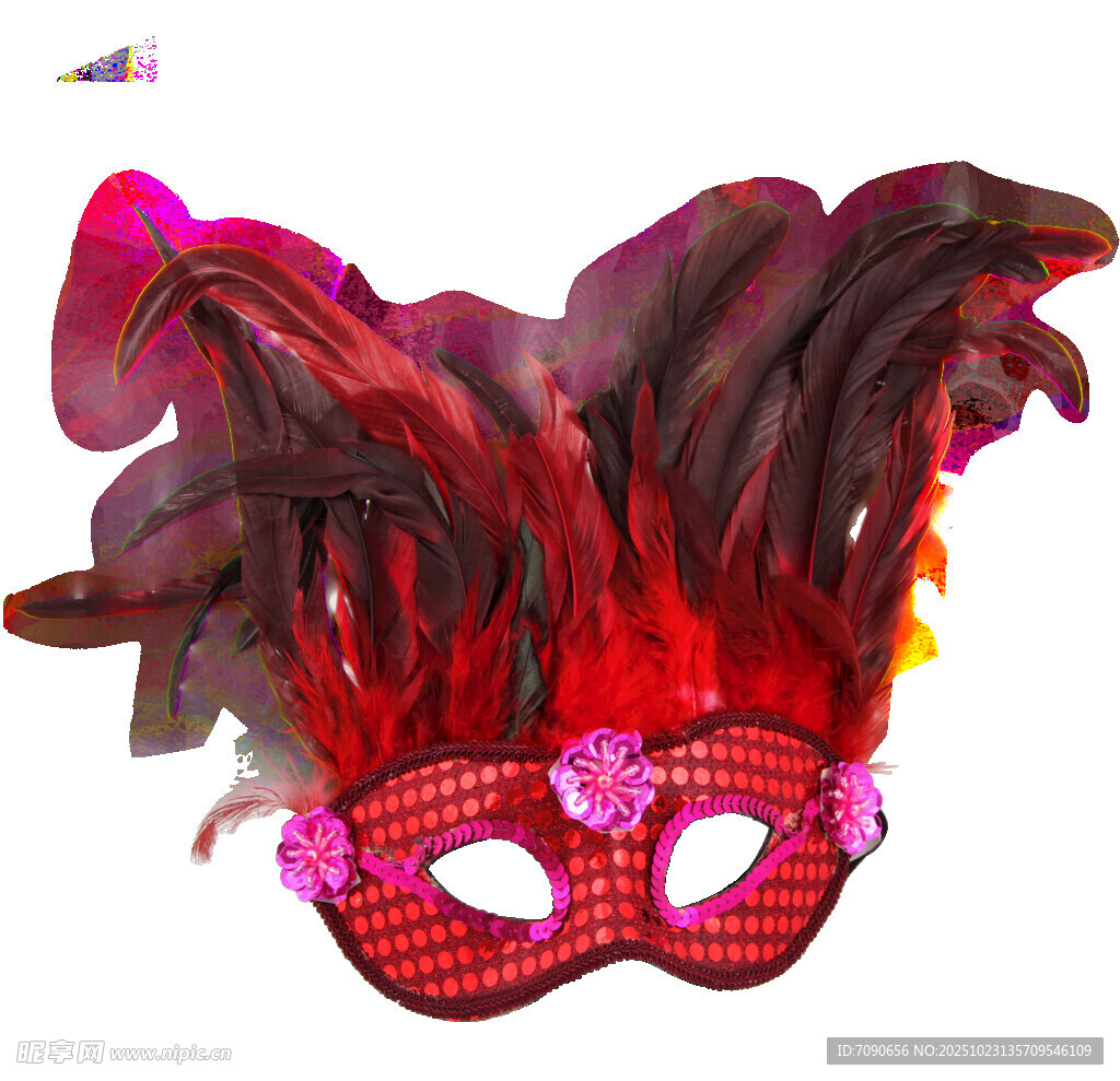 红色羽毛装饰华丽面具