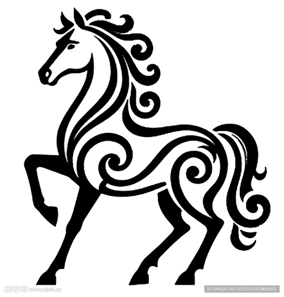 优雅卷曲线条装饰的骏马