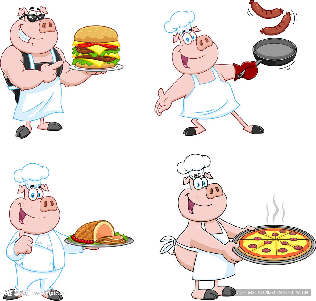 烹饪小猪形象插画