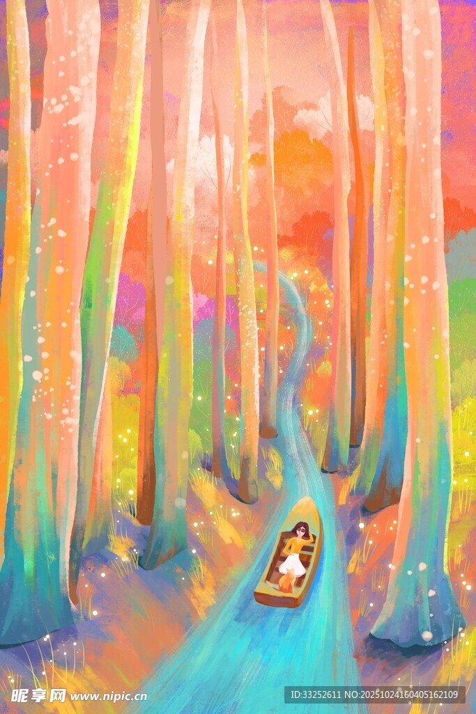 梦幻森林中的小船之旅