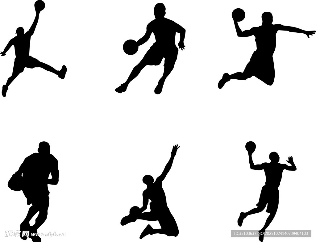 多样篮球姿态剪影