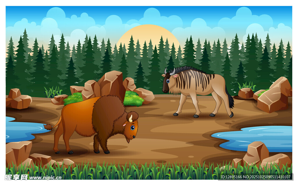 森林中的野生动物场景