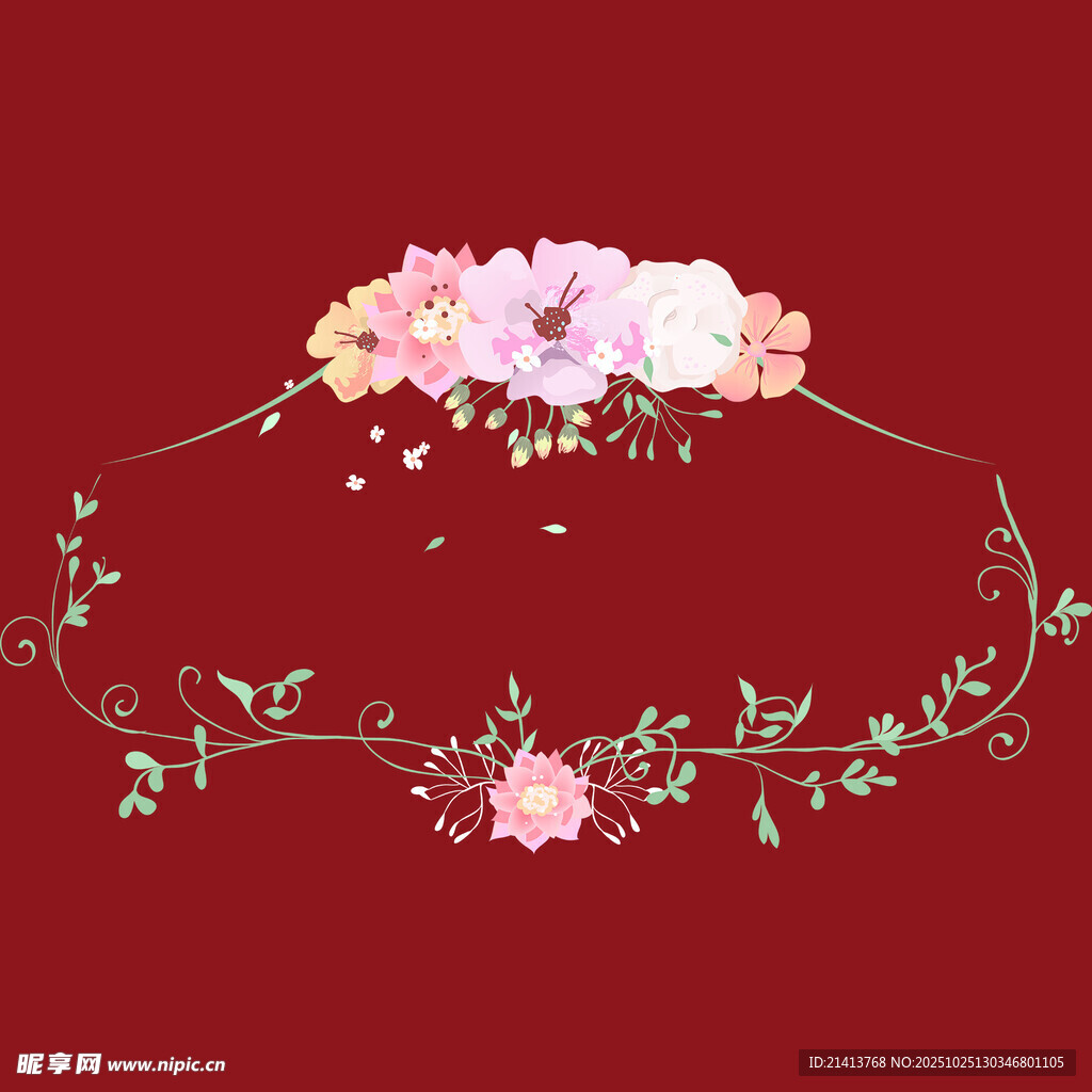 红色背景花卉装饰图案