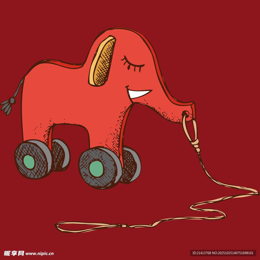 红色小象拉绳玩具形象