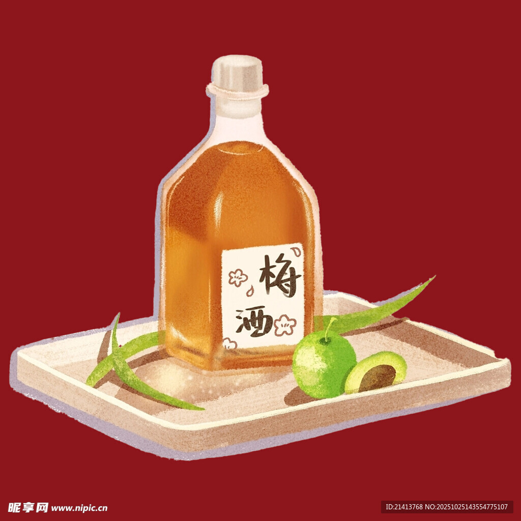 梅酒置于盘上清新雅致