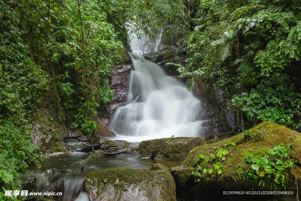 山林间的潺潺瀑布景观