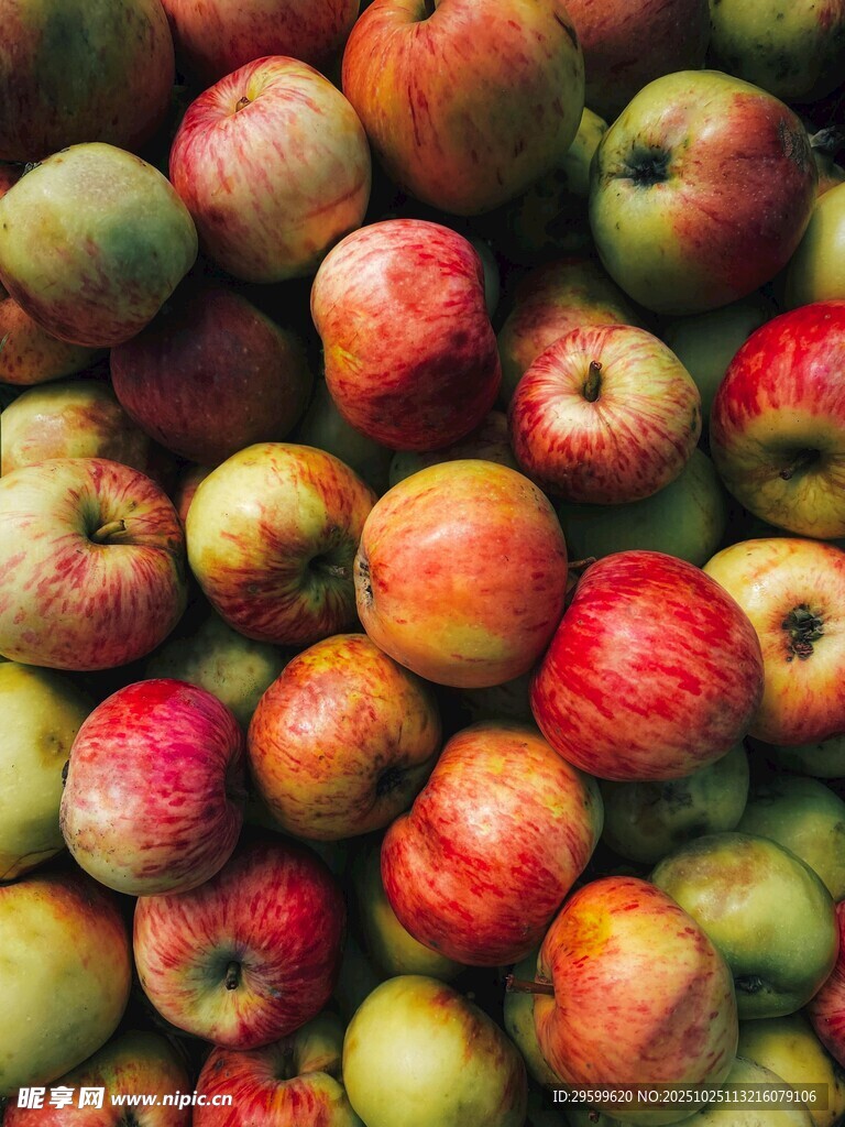 一堆色彩鲜艳的新鲜苹果