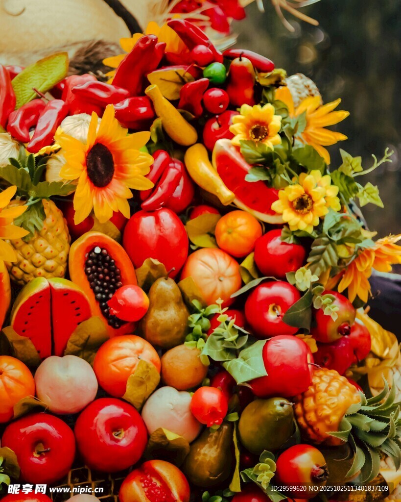 缤纷果蔬组成的多彩花束