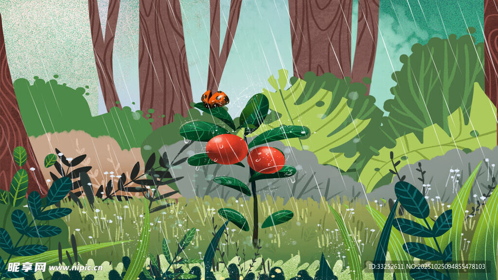 森林中的动物与繁茂植物