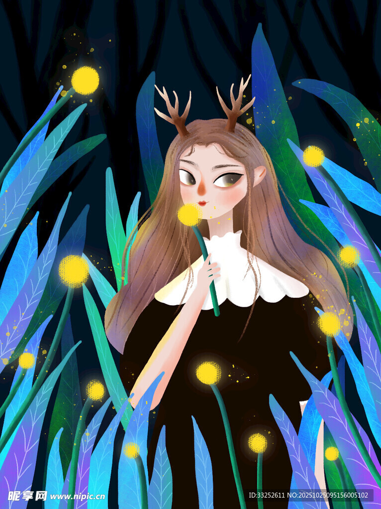 森林中的鹿角少女