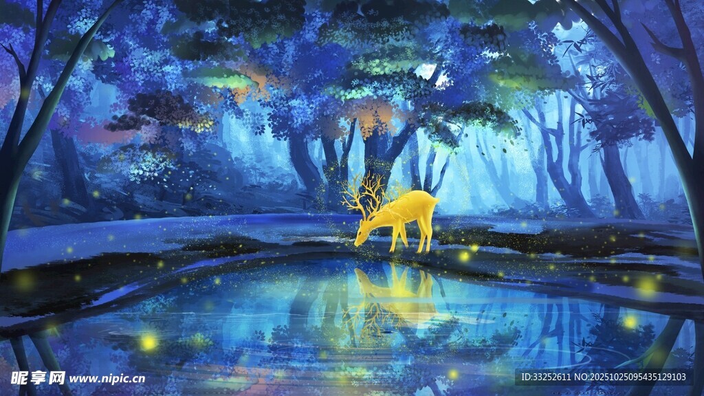 梦幻森林中的金色小鹿