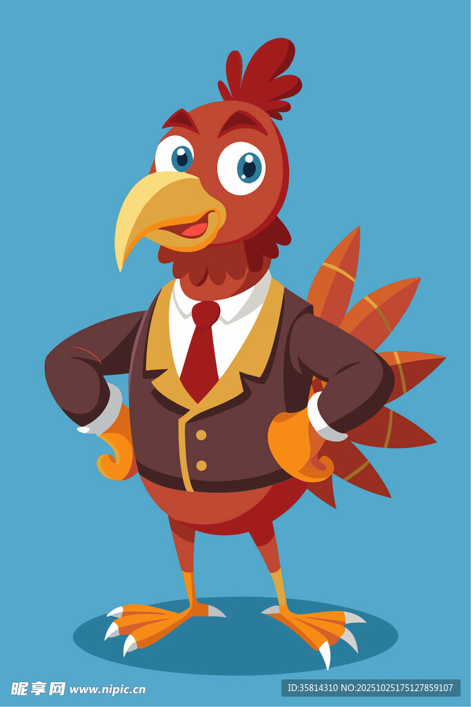 穿着西装的卡通公鸡