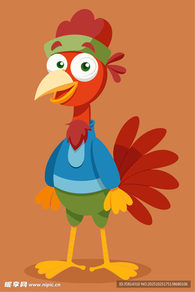 穿蓝衣的卡通公鸡形象