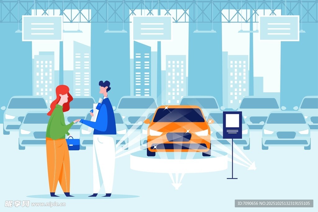 汽车展厅内的顾客与车辆