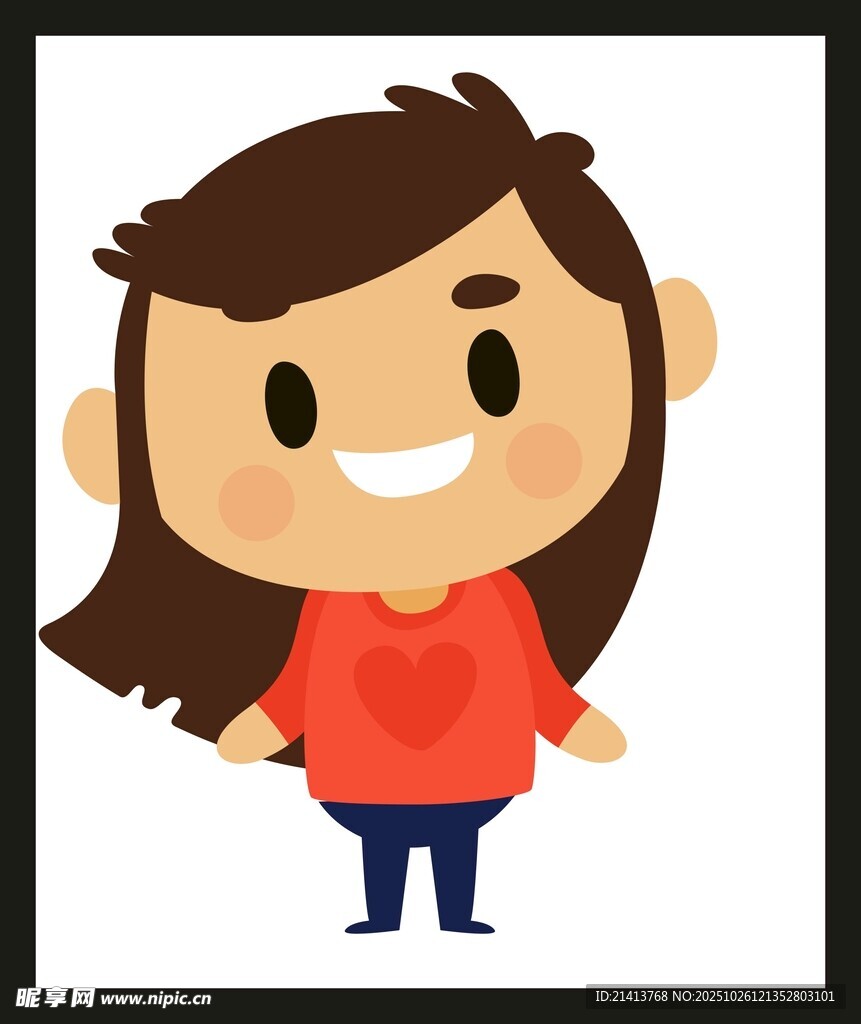 红衣微笑卡通女孩形象