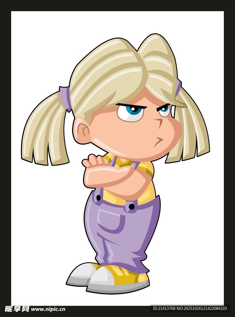 生气的双马尾卡通女孩