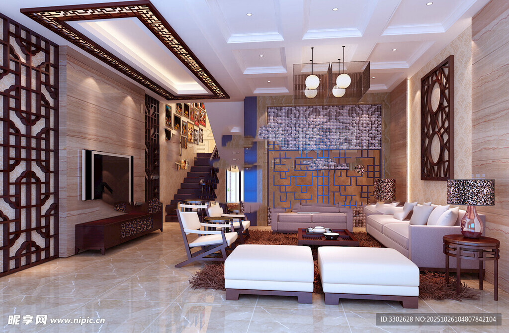 现代中式风格豪华客厅