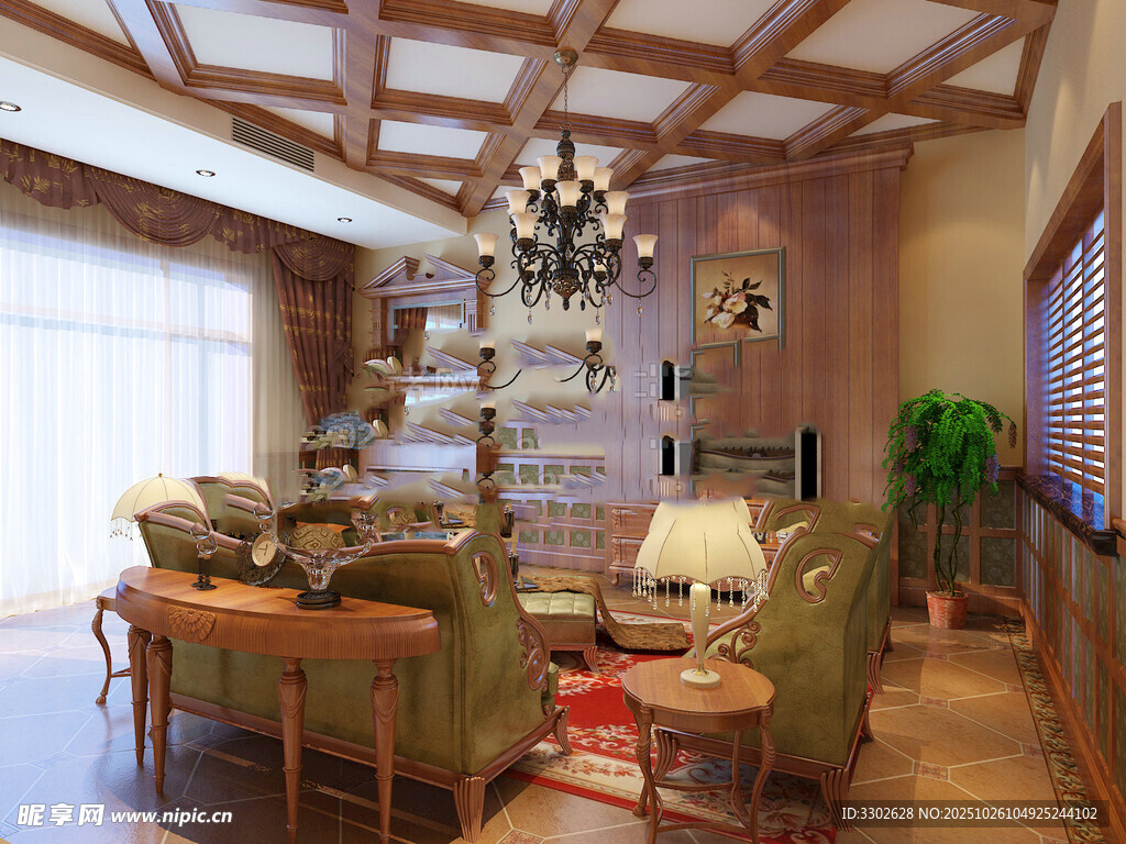 温馨复古风客厅室内场景