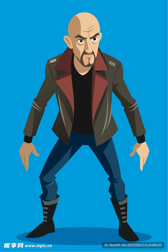 光头硬汉摆出战斗姿势