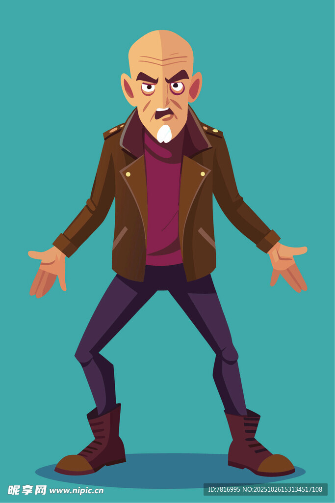 愤怒的光头男子张开双臂