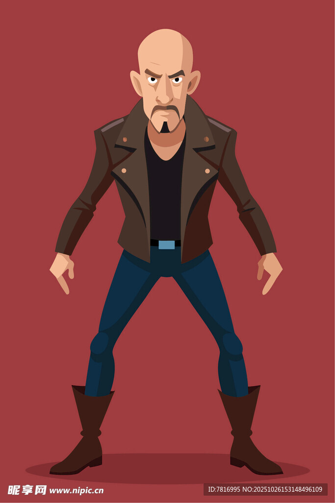 酷炫皮衣光头硬汉形象