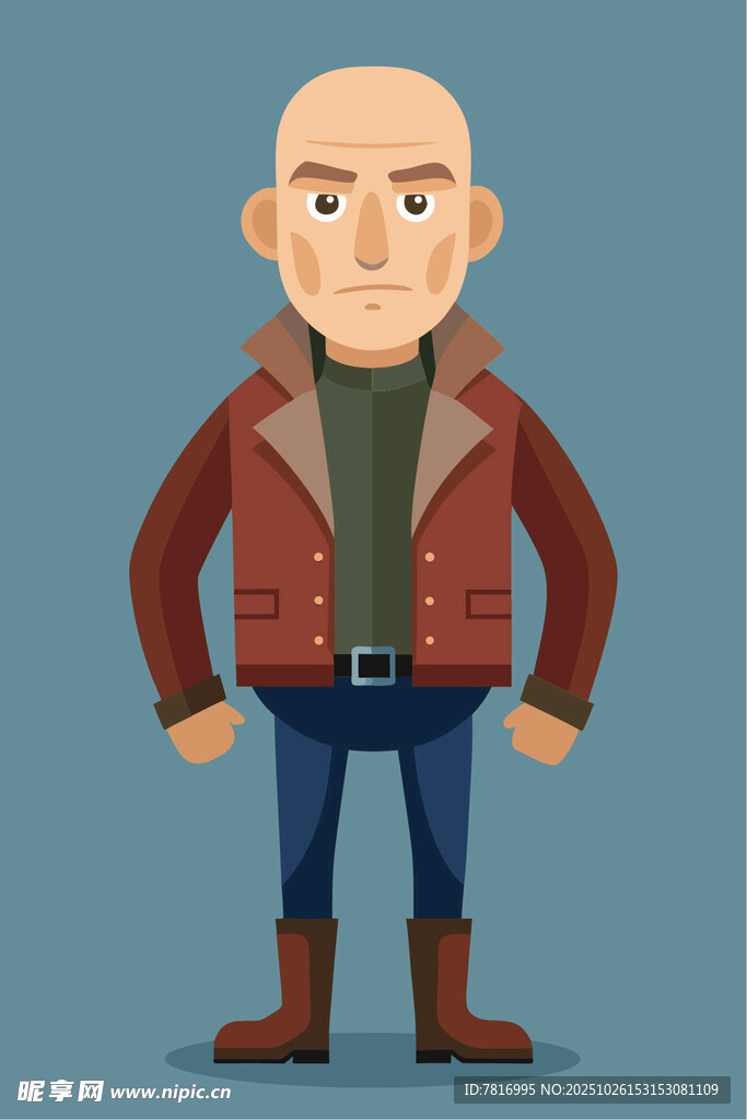 穿皮夹克的光头男子