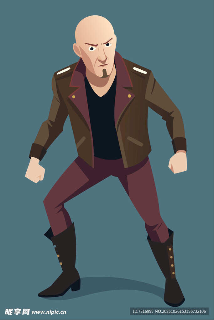 愤怒的光头皮衣男子