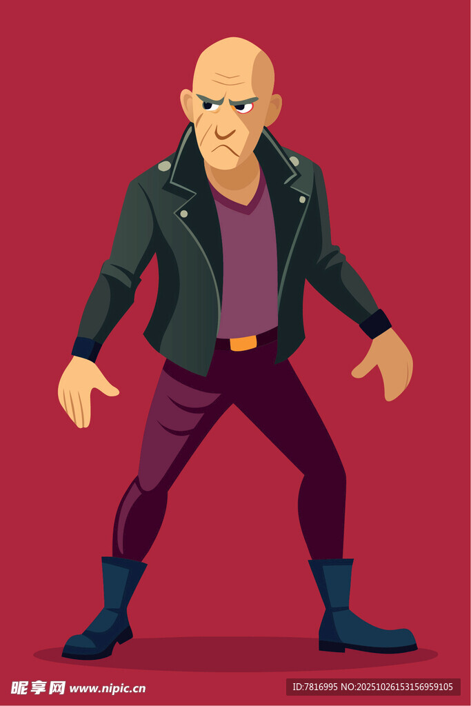 酷炫皮衣光头男子造型