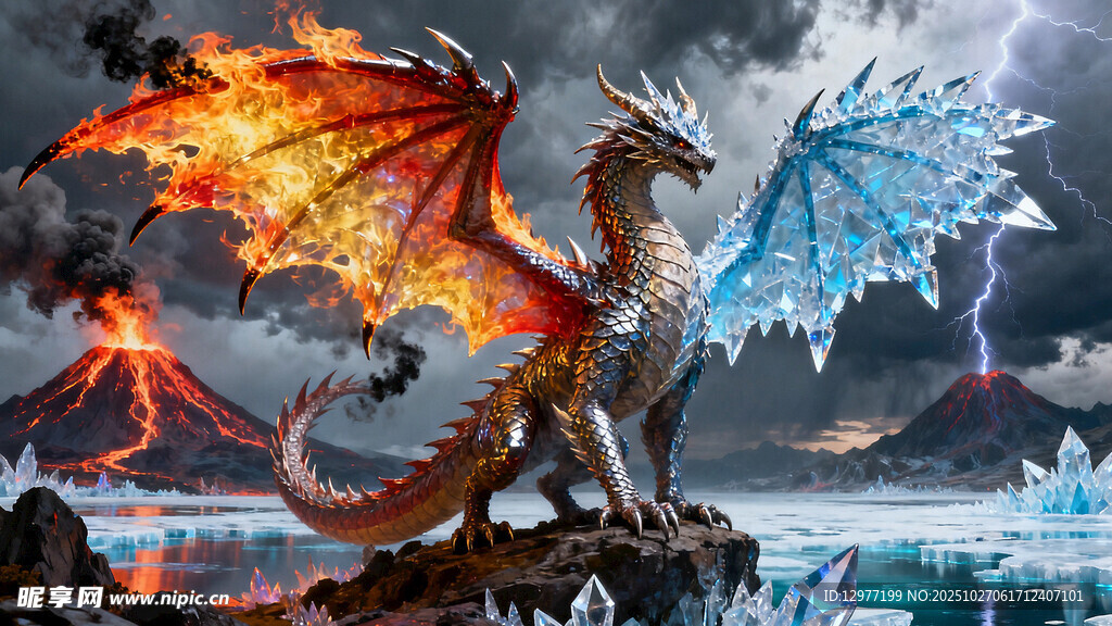 冰火双龙对峙奇幻场景